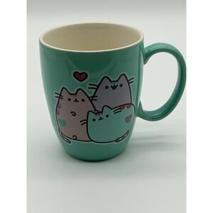 Pusheen the Cat Stoneware Mug 12 oz Teal Green Coffee Cup Heart Graphic
